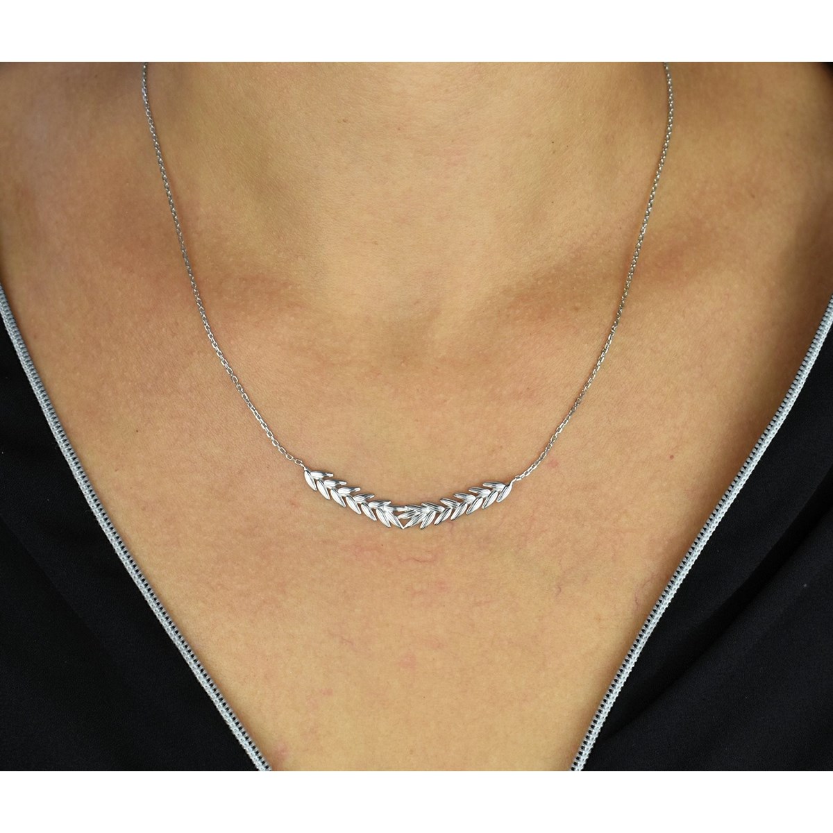 Collier branche de laurier épi Argent 925 Rhodié