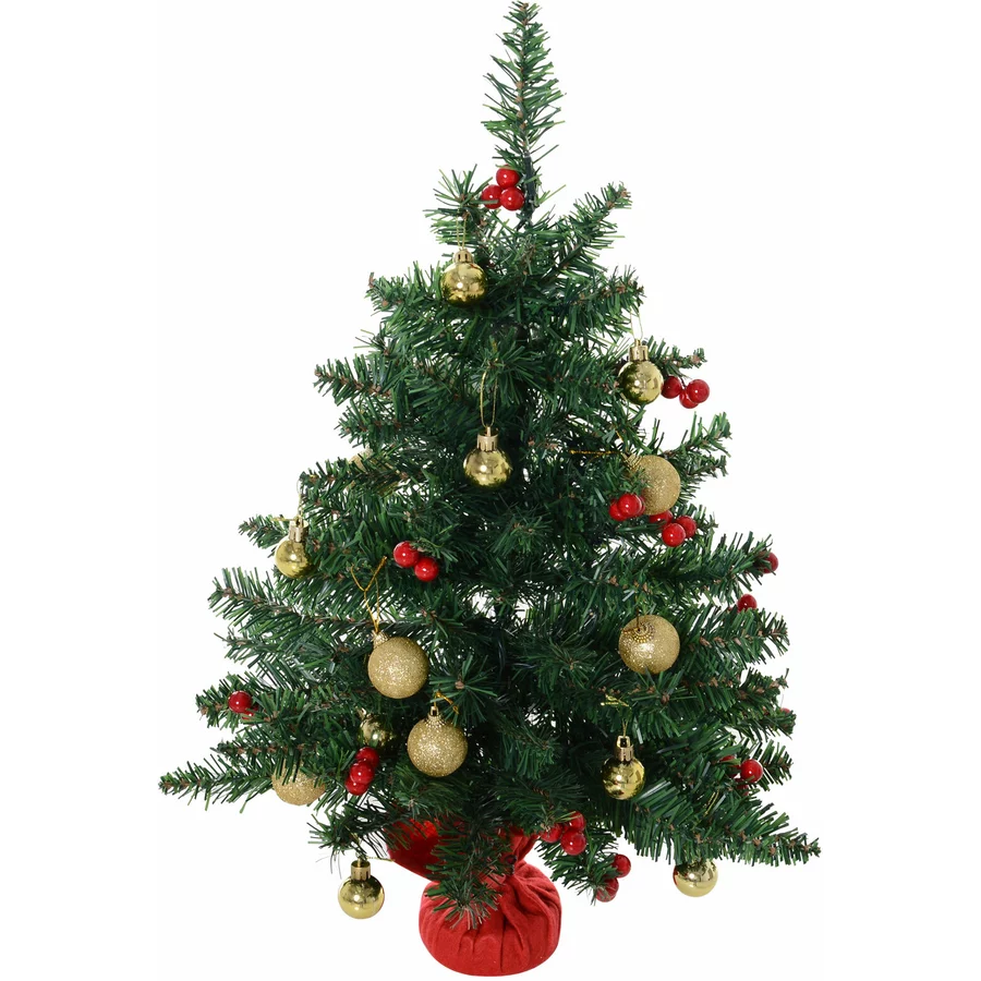 HOMCOM Christbaum mit Stechpalmenbeeren grün, rot, gold