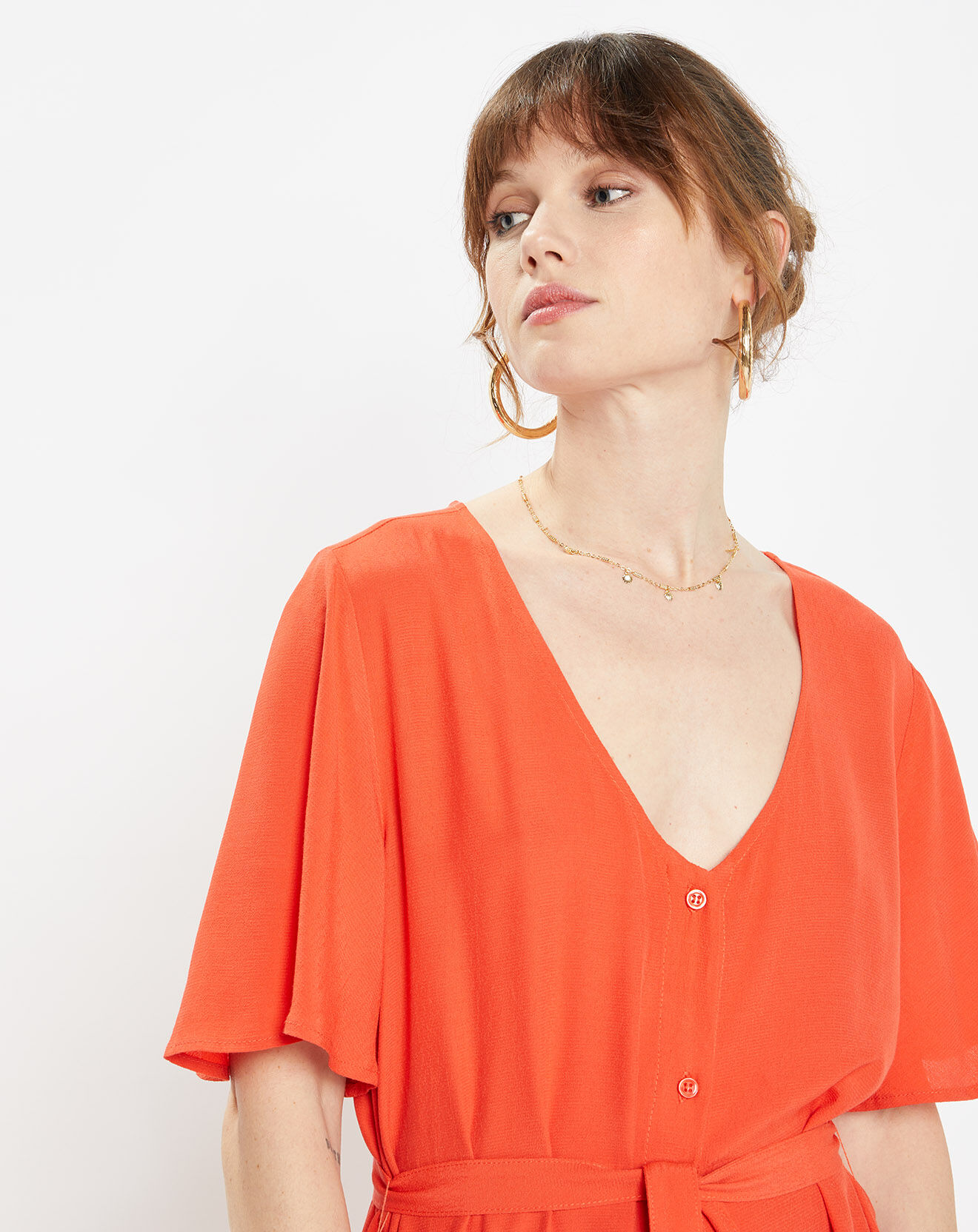 Galeries Lafayette Robe longue Catherine à Col V orange
