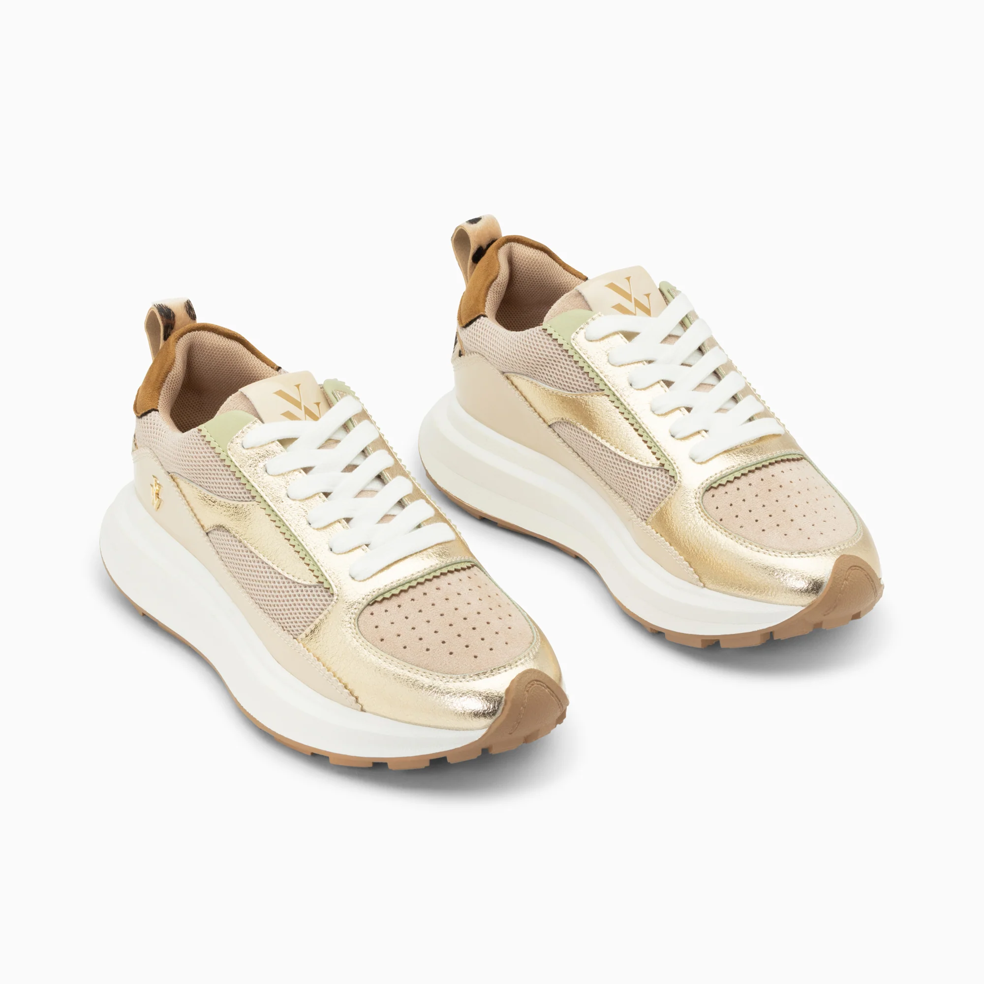 Sneakers-Baskets Emma or et beige à semelle oversize