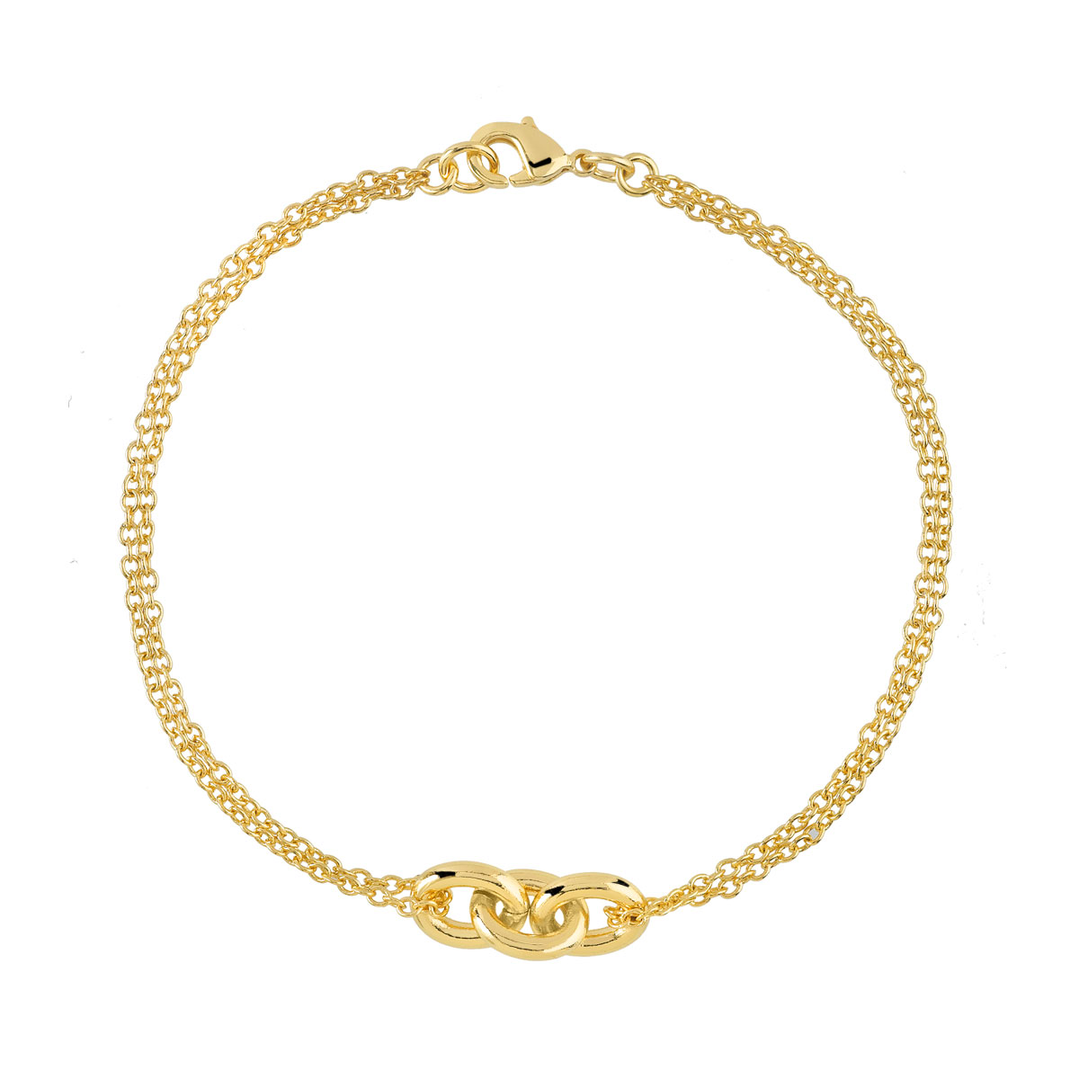 Bracelet plaqué or trois anneaux entrelacés 19 cm