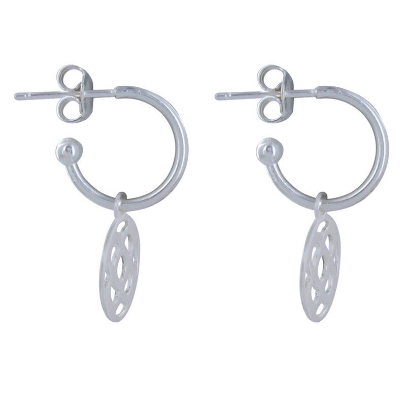 Boucles d'Oreilles Argent Demi Créoles Fleur de Barcelone