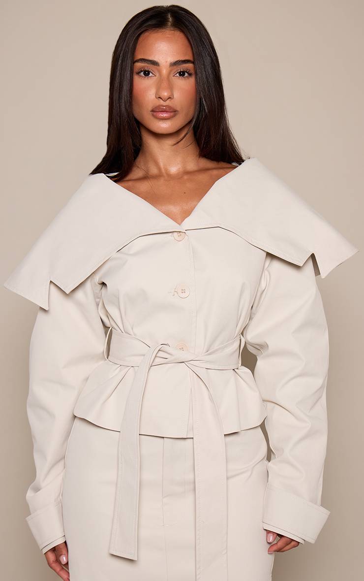 Gris Pierre Trench-coat Petite Taille Pierre Épaules Dénudées Avec Ceinture À Nouer
