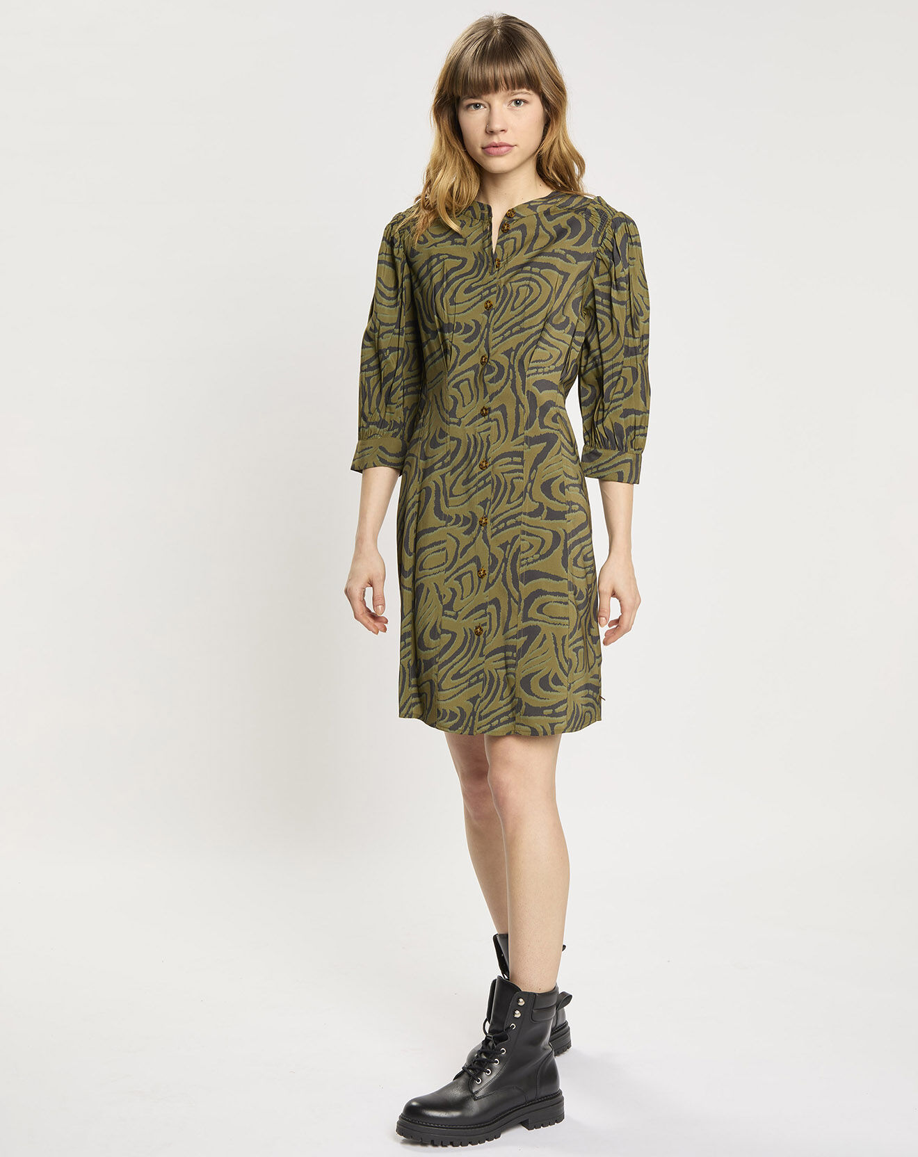 Scotch & Soda Robe Bouton Mi-Longue Zèbre vert/noir