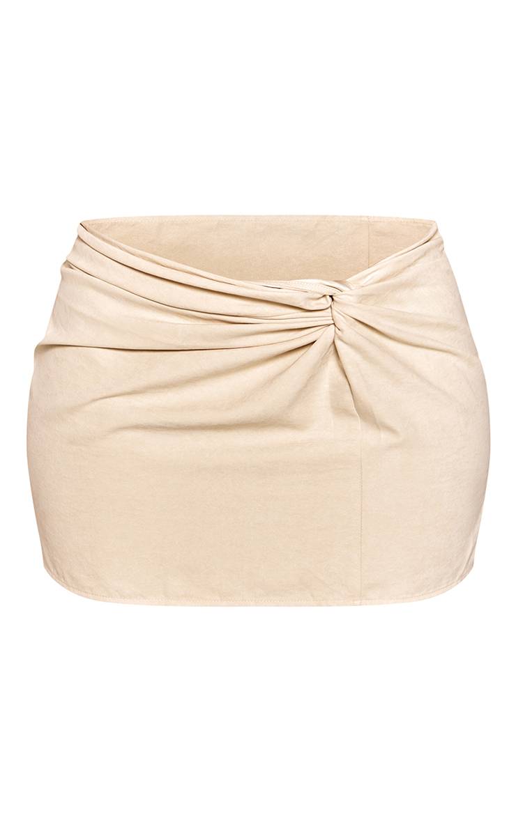 Crème Ensemble Jupe Mini Moulante En Peau De Pêche Avec Détail Nœud