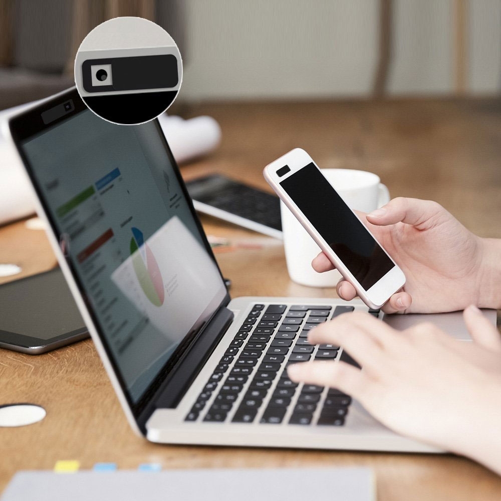 (3er Set) Privatsphären Kamera Abdeckung Webcam Cover Schutz Sticker mit Slider (Eckig) - Weiss