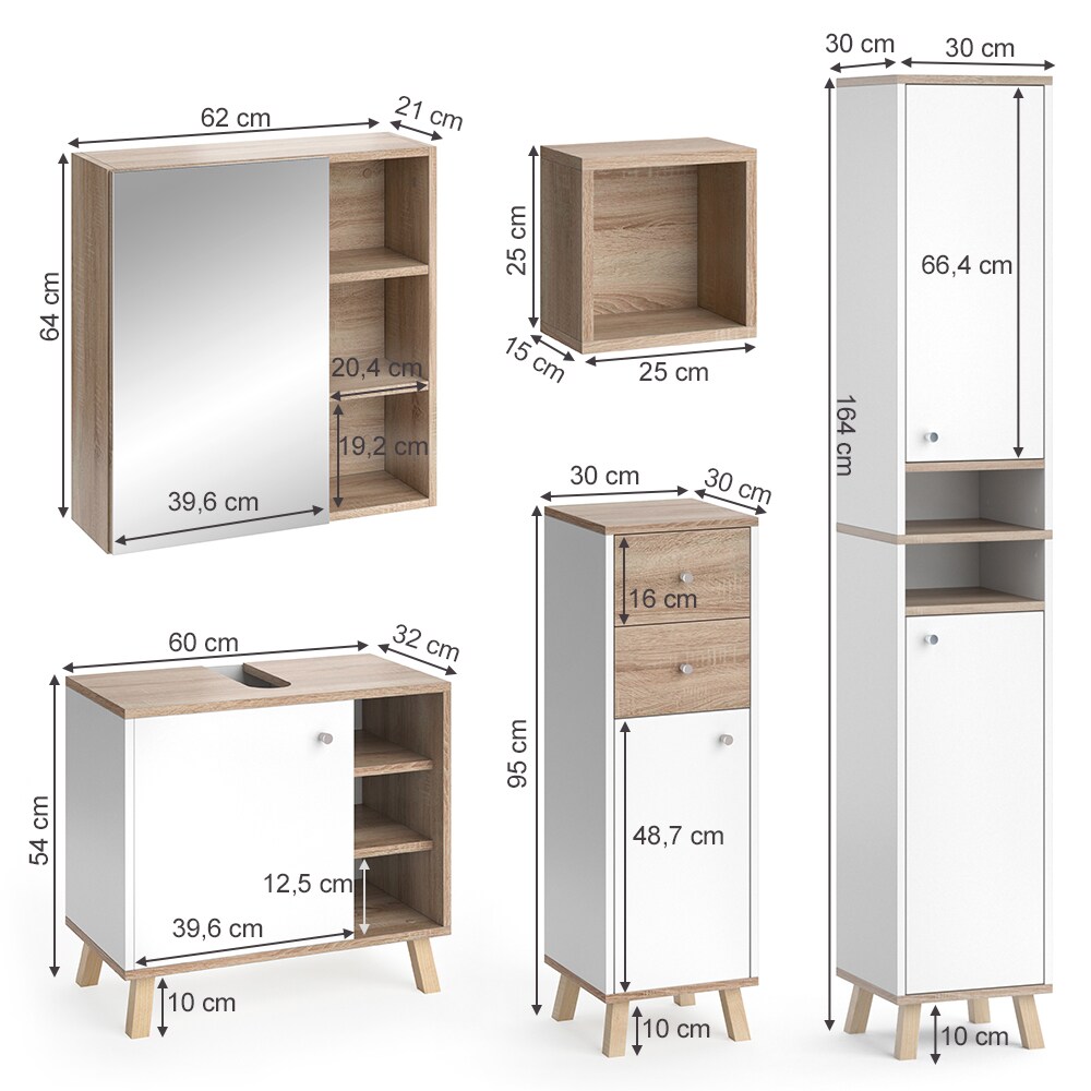 Vicco Badmöbelset Midischrank Hochschrank Unterschrank Spiegelschrank Senyo S/W