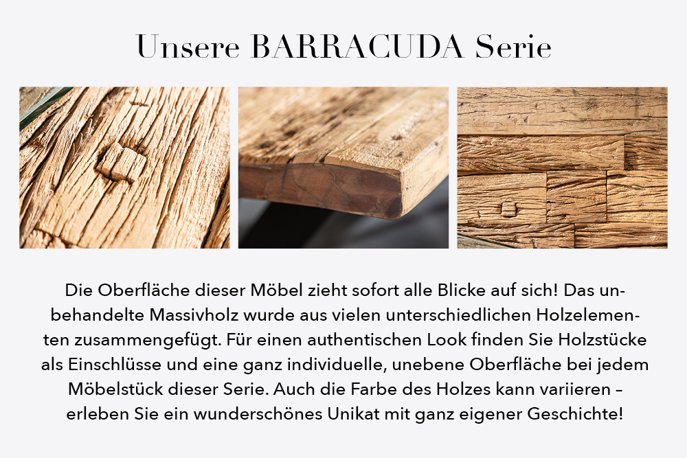 Massiver Esstisch BARRACUDA 180cm Teakholz inkl. Glasplatte mit X-Gestell