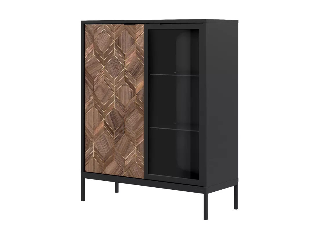Vitrine 2 portes avec LEDs - Noir et Naturel foncé - MIALINE