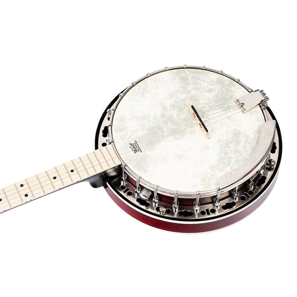 Ortega Falcon Series 5-string Banjo Transparent Fire Red elektrisch-akoestische banjo met gigbag