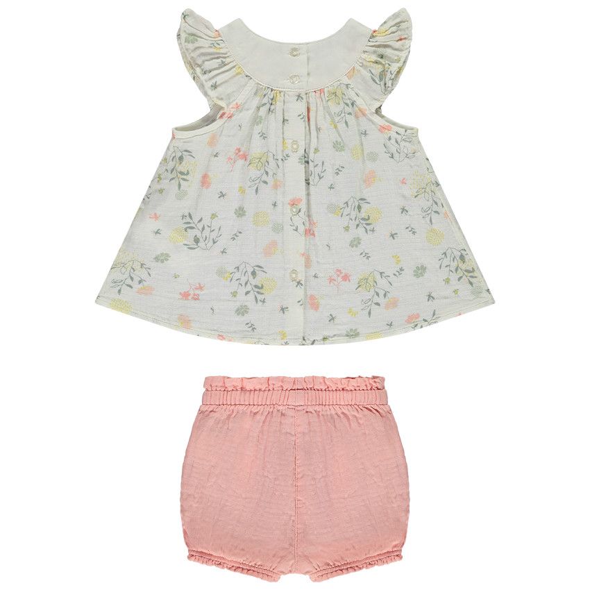 Ensemble 2 pièces tunique imprimée + bloomer pour bébé fille - Ecru