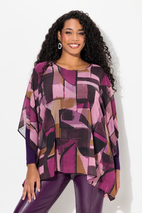 Tunika, doppellagig, Oversized, Rundhals, 3/4-Arm