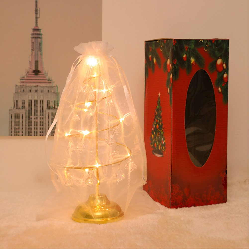 (33cm) LED Weihnachts Deko Licht Tannenbaum Stehlampe mit Diamant Quasten (Batteriebetrieben) - Silber