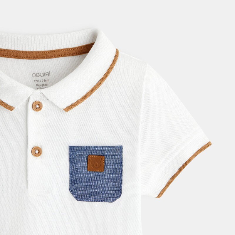 Polo maille piquée patch ours blanc bébé garçon Blanc