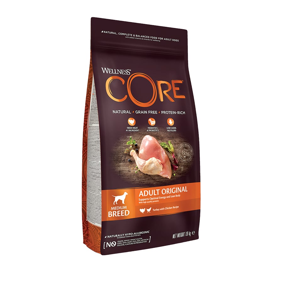 Ração para cães Wellness Core Adult Medium Original com peru e frango, 1,8 kg.
