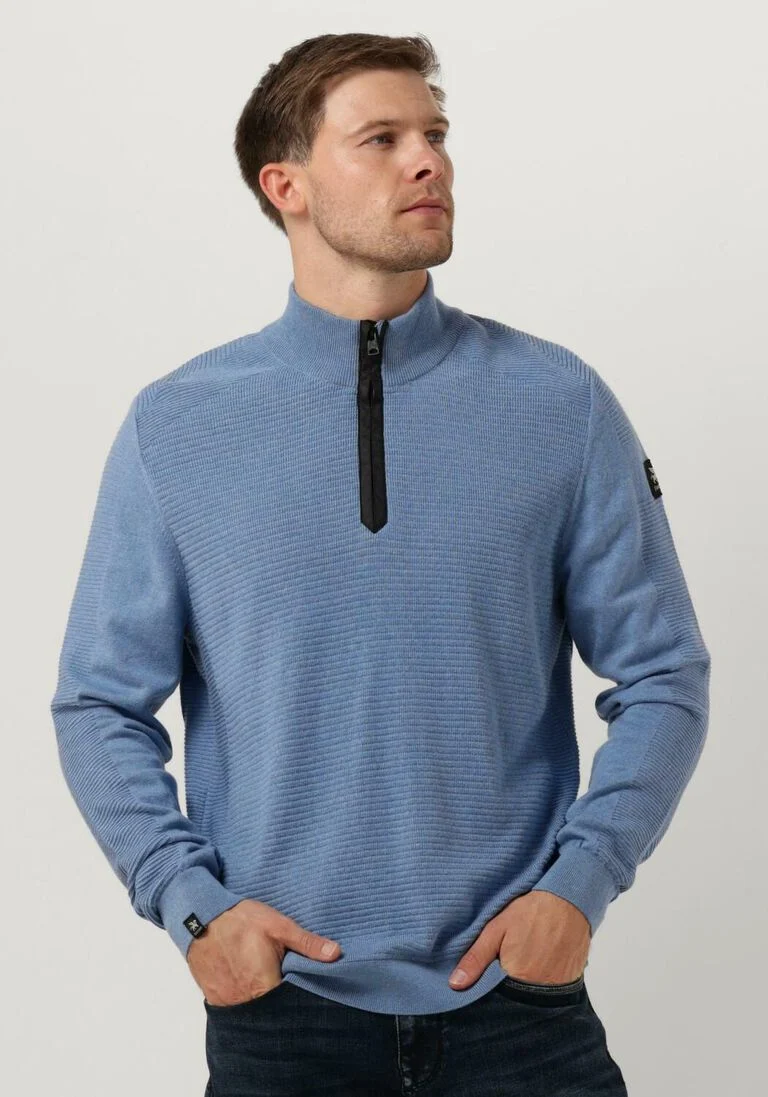 VANGUARD lichtblauwe vanguard trui halp zip collar cotton structure