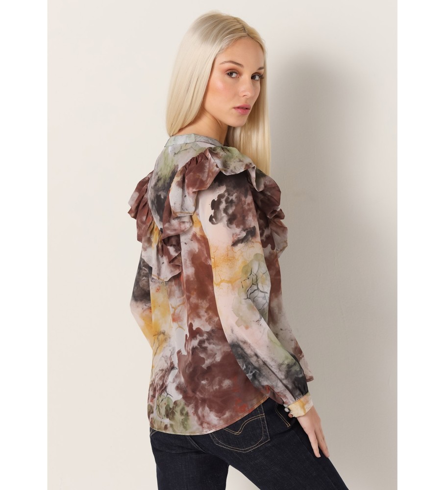 Blusa fluida Victorio & Lucchino, modelo V&L, com estampa abstrata marrom.