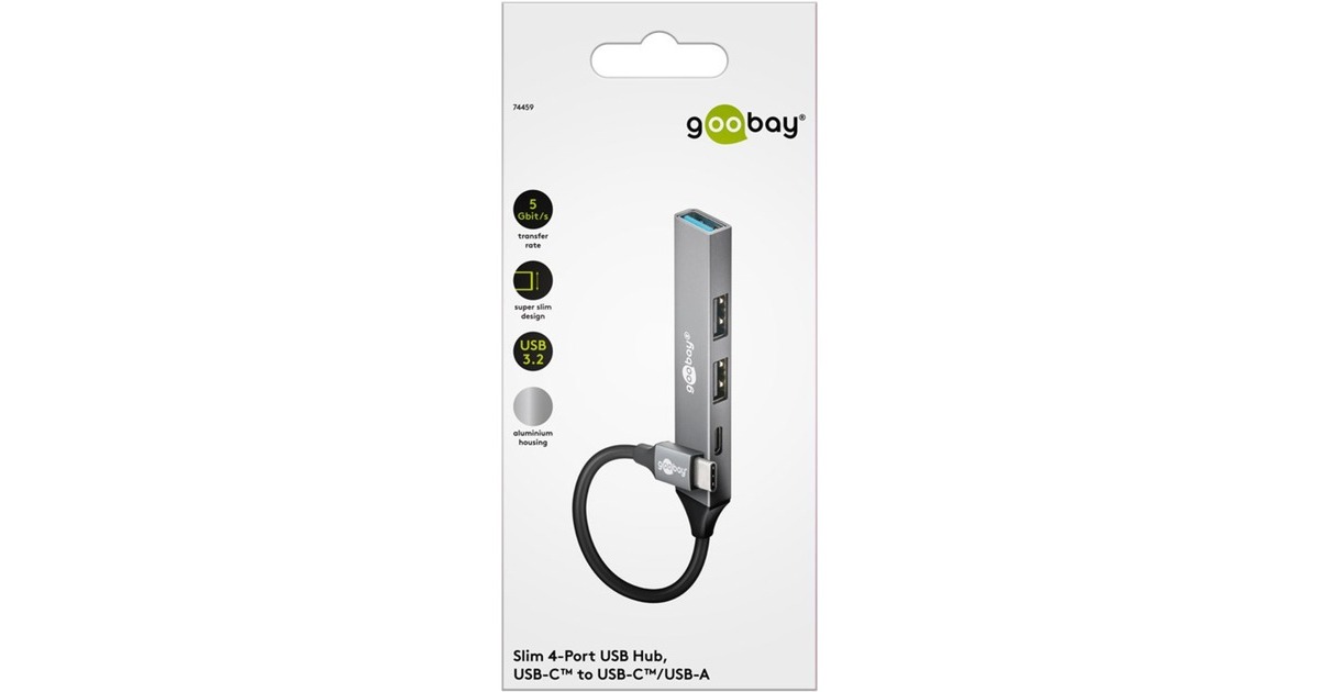 goobaySlanke USB-hub met 4 poorten, USB-C naar USB-C/USB-A, 5 Gbit/s  (Lichtgrijs)