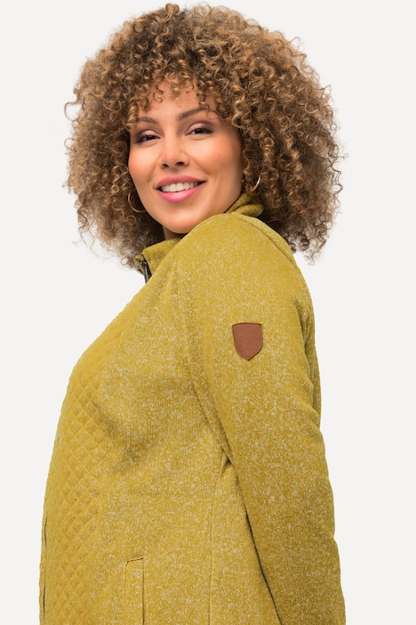 Strickfleece-Jacke, lange Form, Stehkragen, 2-Wege-Zipper