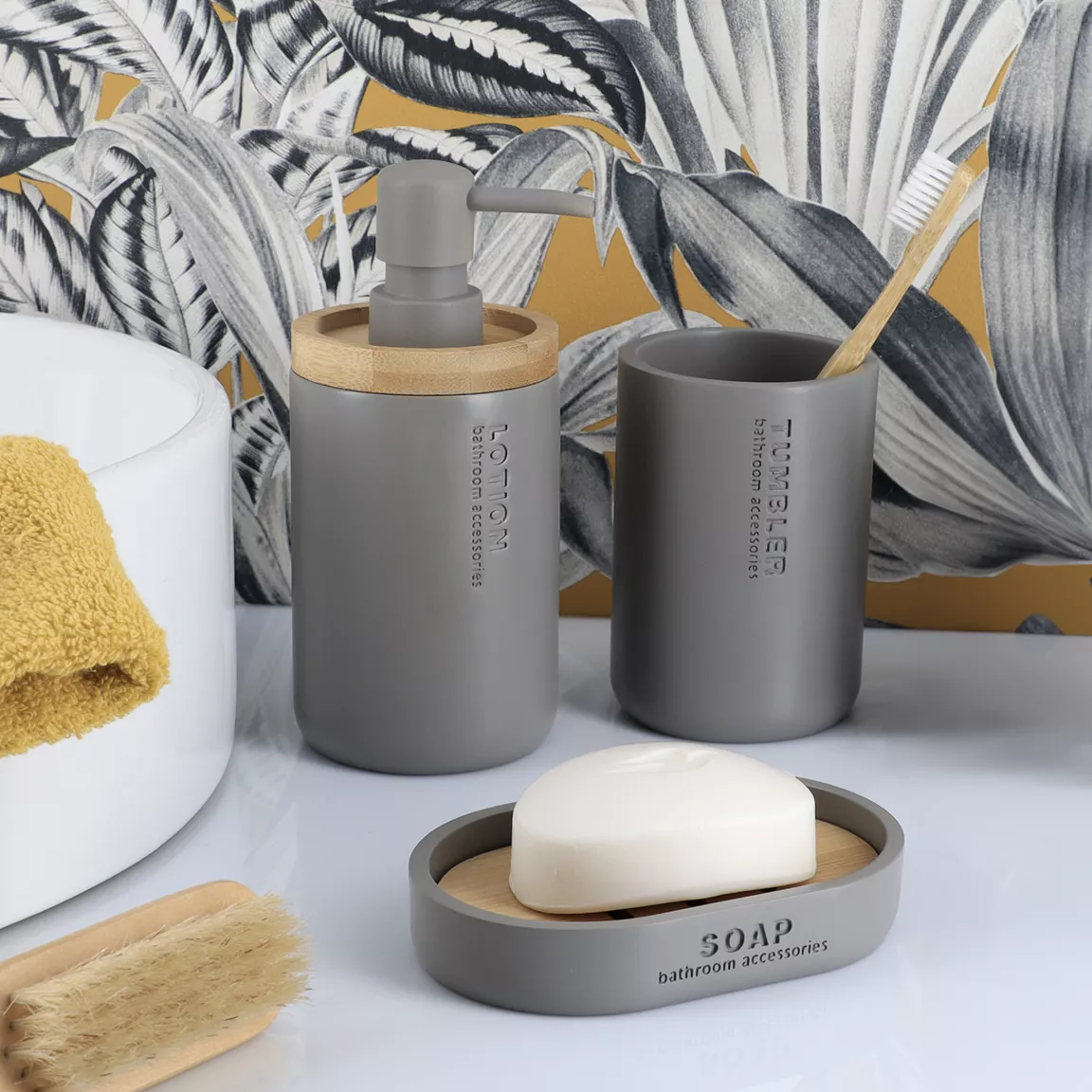 Set d'accessoires salle de bain Purebamboo Gris