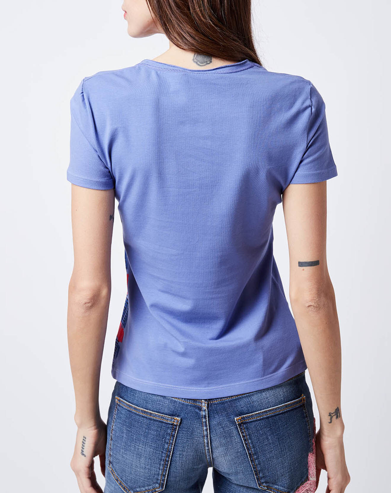 John Galliano T-Shirt imprimé drapeau bleu lavande