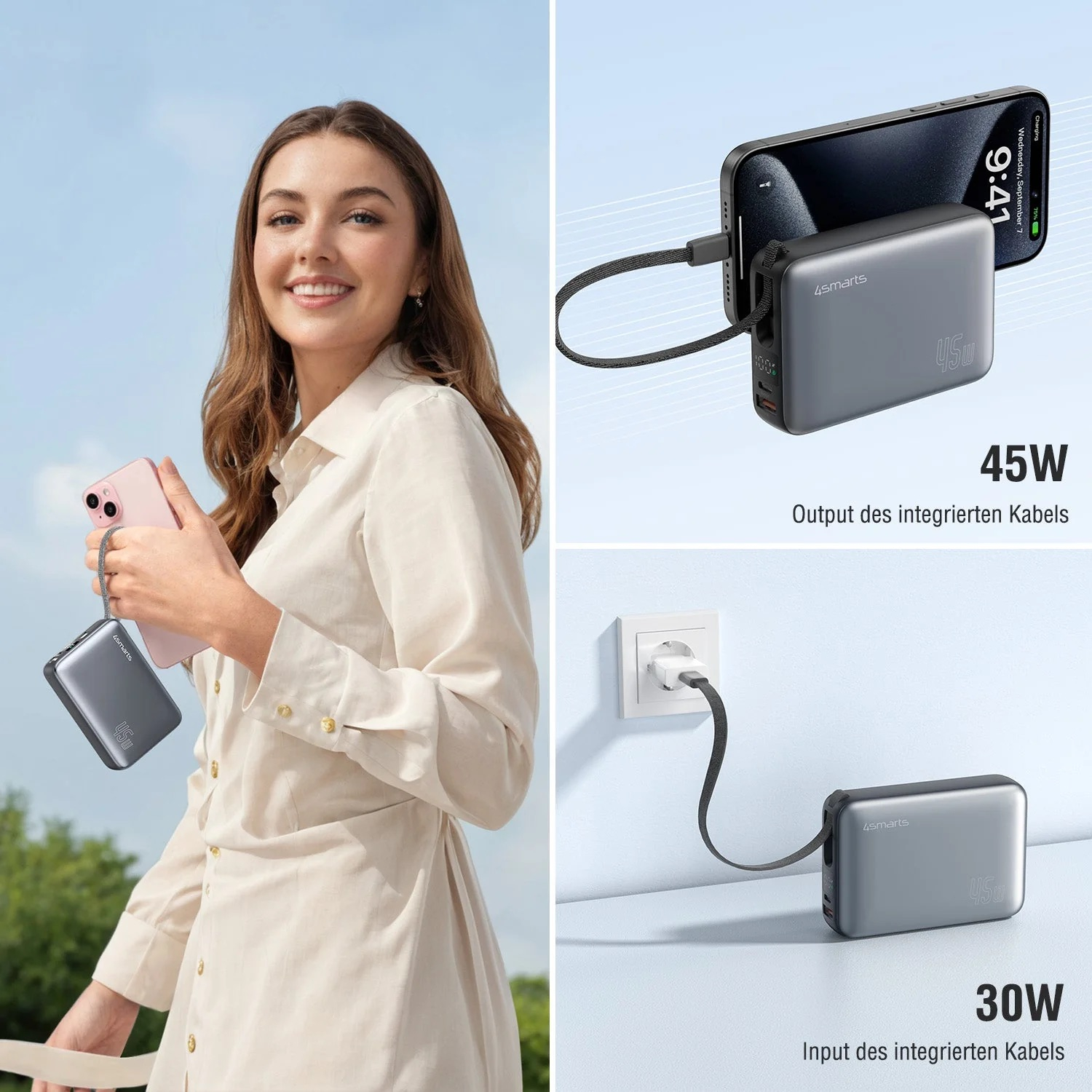 (45W) 20000mAh Enterprise Pocket Powerbank USB C PD Ladegerät inkl. Ladekabel   Standfuss (4S541409) - Spacegrau