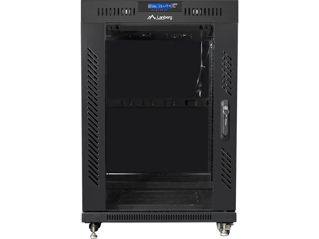 Lanberg - Rack kabinet - med display, 2 køleblæsere - sort, RAL 9004 - 15U - 19