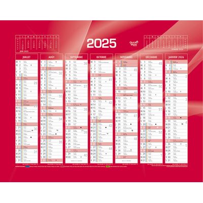 Quo Vadis - Calendrier bancaire 7 mois par face - 21 x 27 cm - rouge