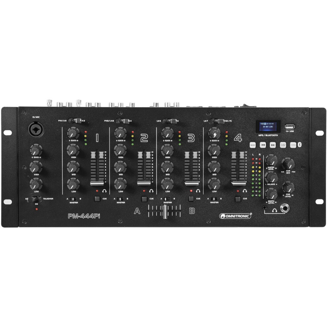 Omnitronic PM-444Pi 4-kanaals DJ-mixer met mediaspeler en USB-interface