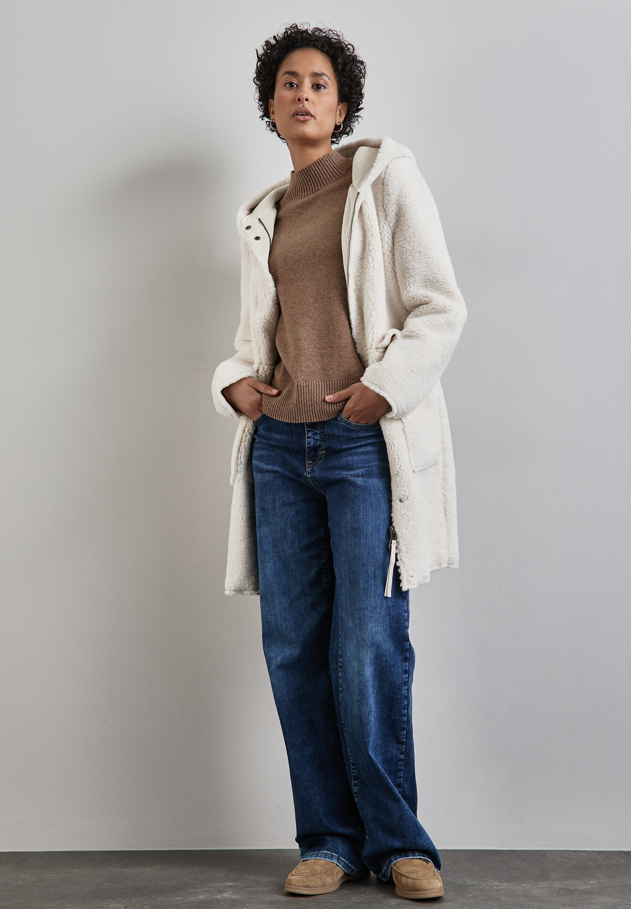 STREET ONE Langjacke mit Kapuze mit Teddyfell und Kapuze