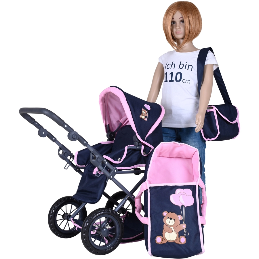 knorr toys® Puppenwagen Ruby - Navy pink bear blau
