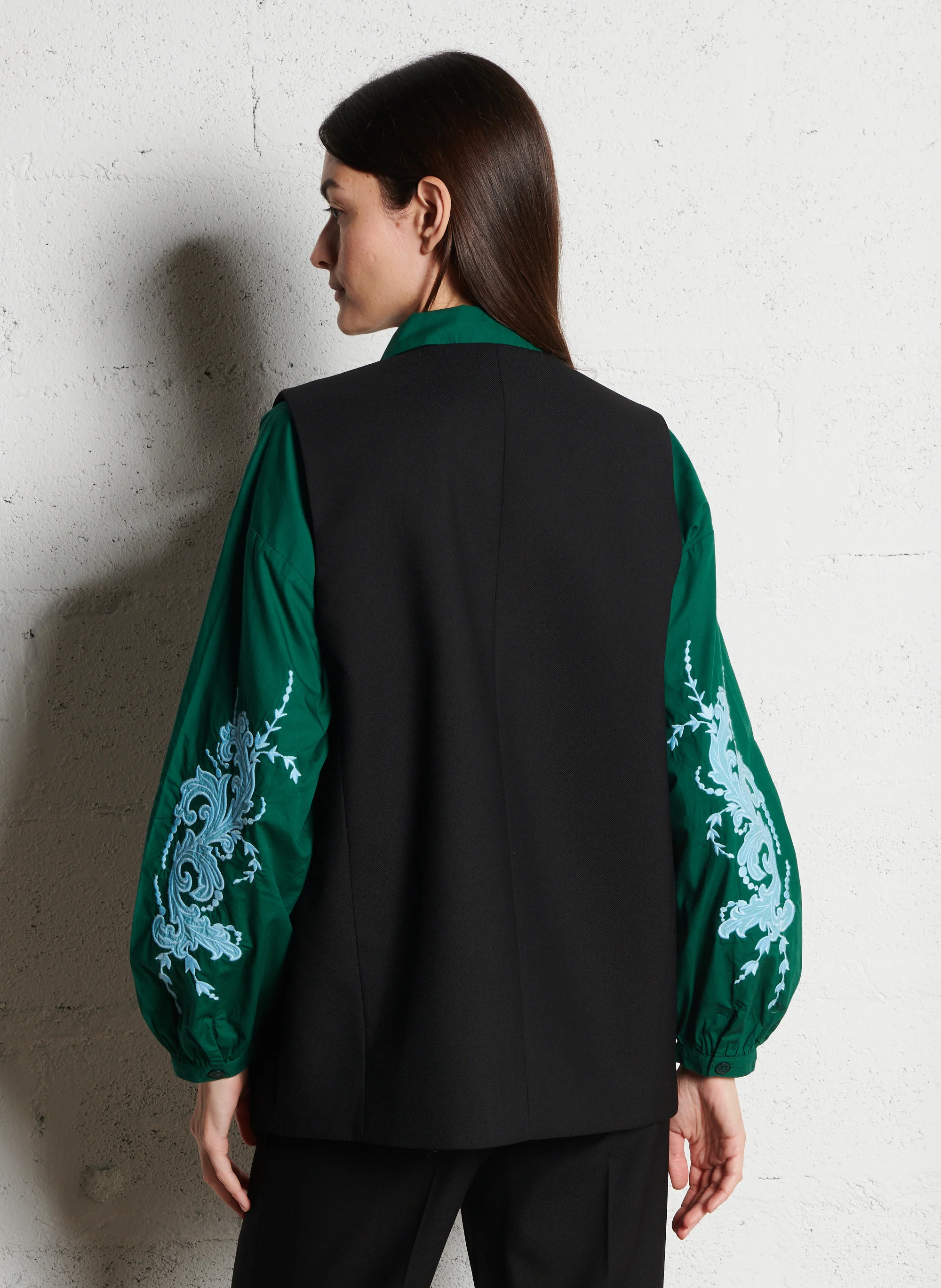 CHLOTILDE - Gilet de costume long sans manches| Noir