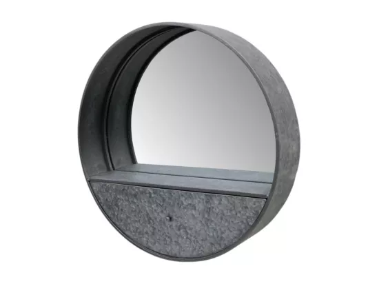 Miroir avec tiroir en zinc gris Ø.71 cm