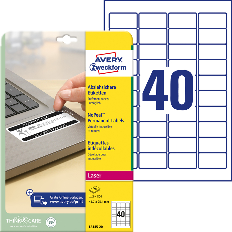 Avery Zweckform Etiketten abziehsicher, L6145-20, 45.7 x 25.4 mm, 20 Blatt