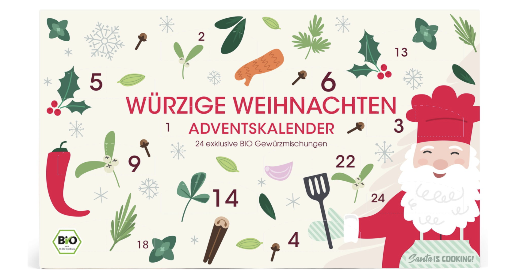 (300x175mm) Würzige Weihnachten Gewürze Adventskalender Bio Gewürzmischungen (890) - Weiss