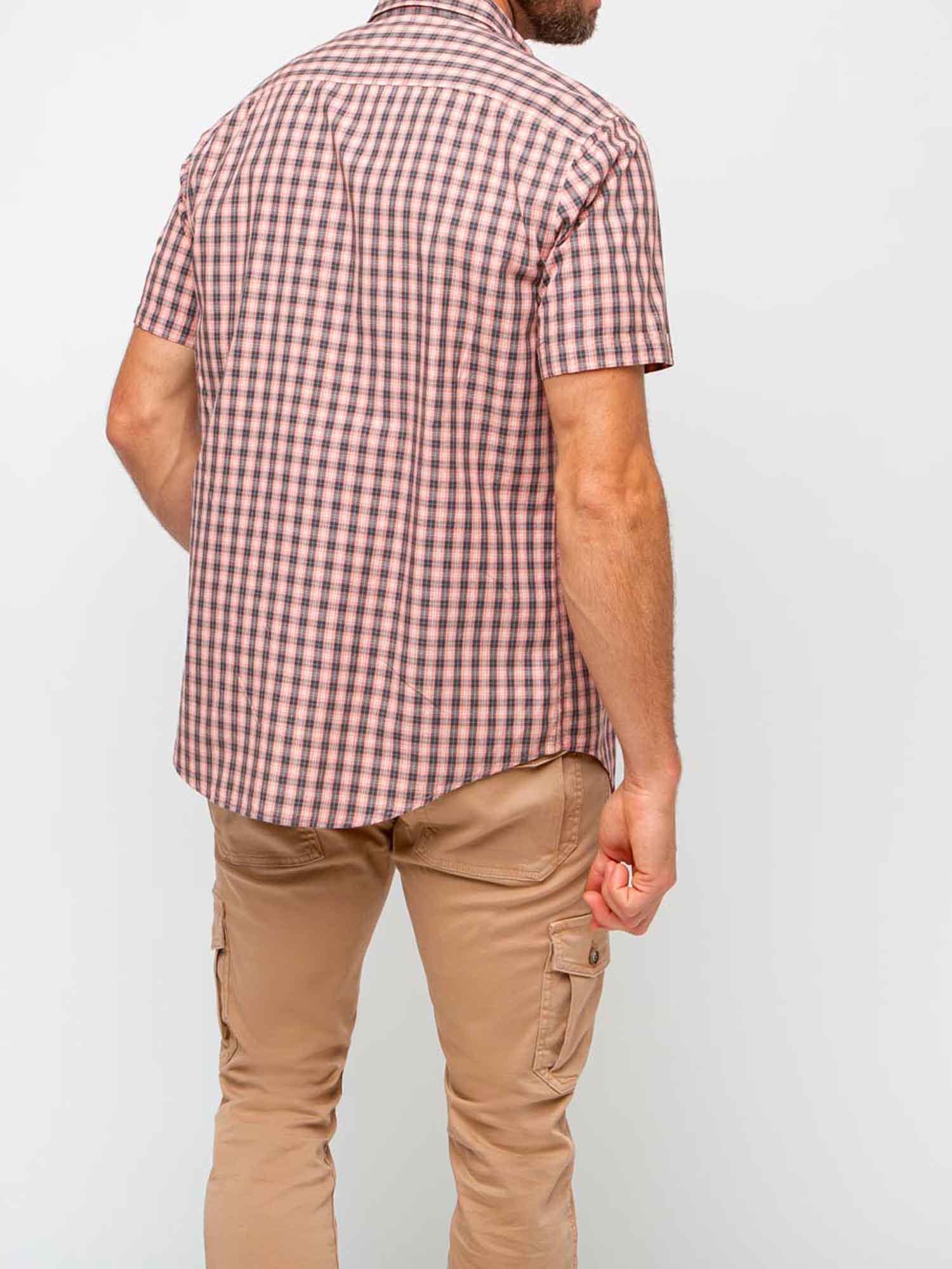Chemise Homme Manches Courtes Petits Carreaux Orange