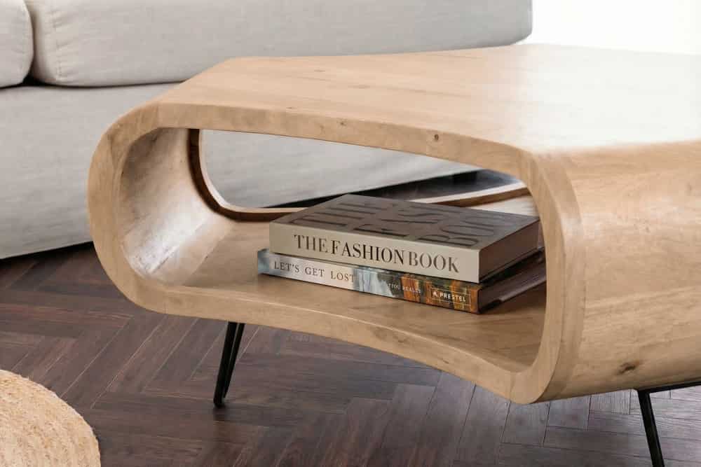 Couchtisch ORGANIC LIVING 90cm natur cream finish Mangoholz mit Hairpin Legs