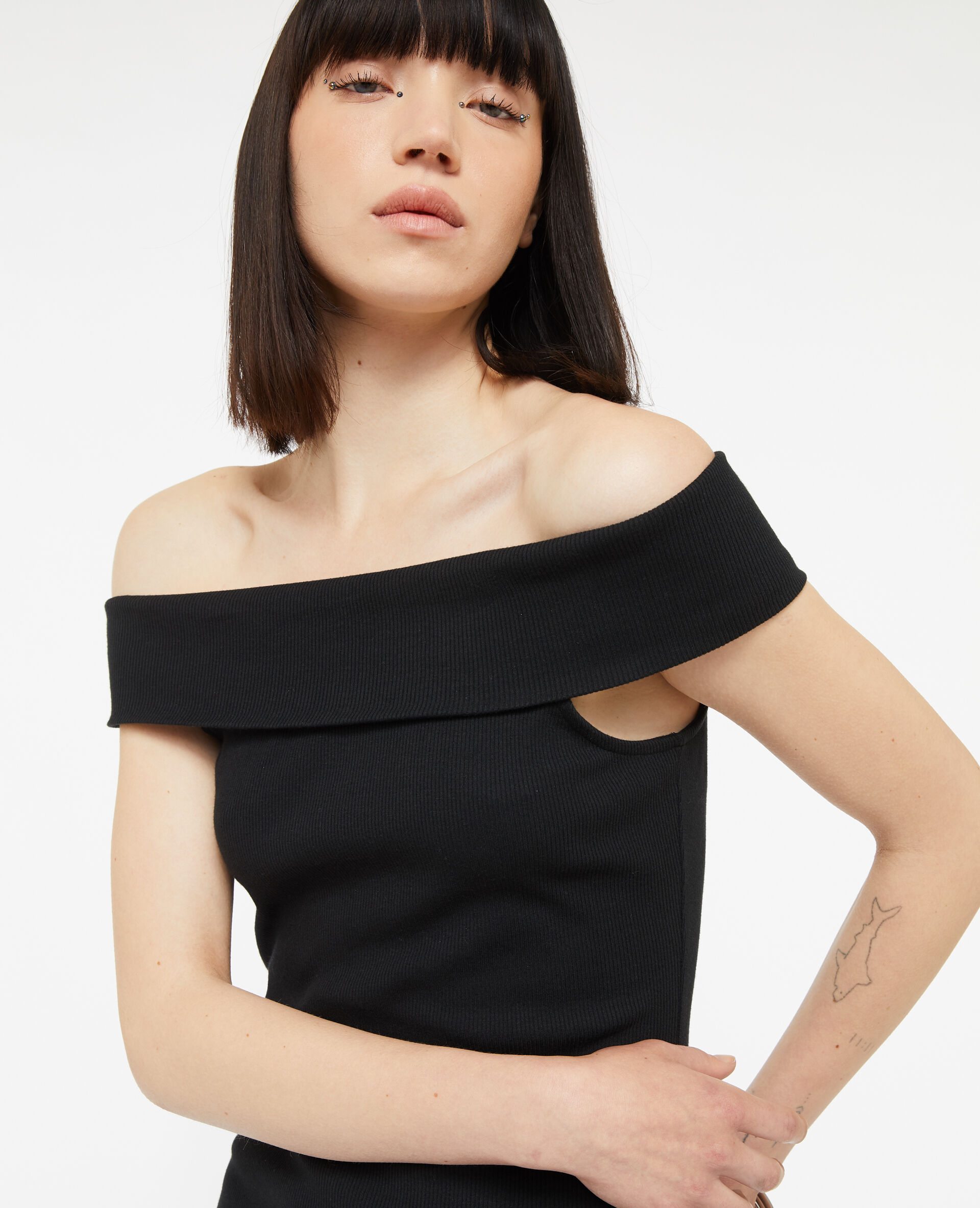 Robe midi encolure Bardot - Noir