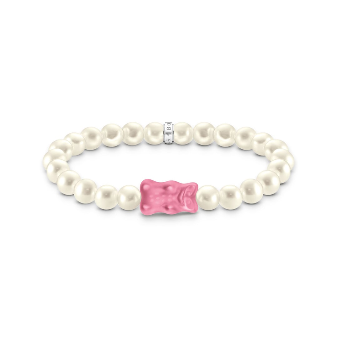 Thomas Sabo x HARIBO Perlenarmband mit pinkem Goldbären Silber