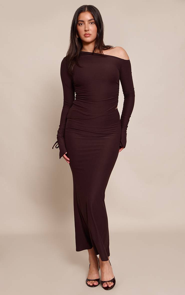 Marron Foncé Jupe Longue À Panneaux Asymétriques Toucher Doux