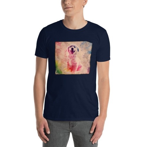 Camiseta masculina Mascochula de lona personalizada com a foto do seu animal de estimação, azul marinho.