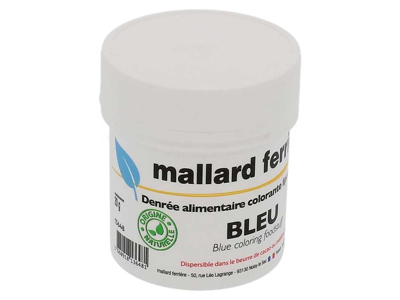 Poudre naturelle colorante 20 g - bleue - liposoluble - Mallard Ferrière