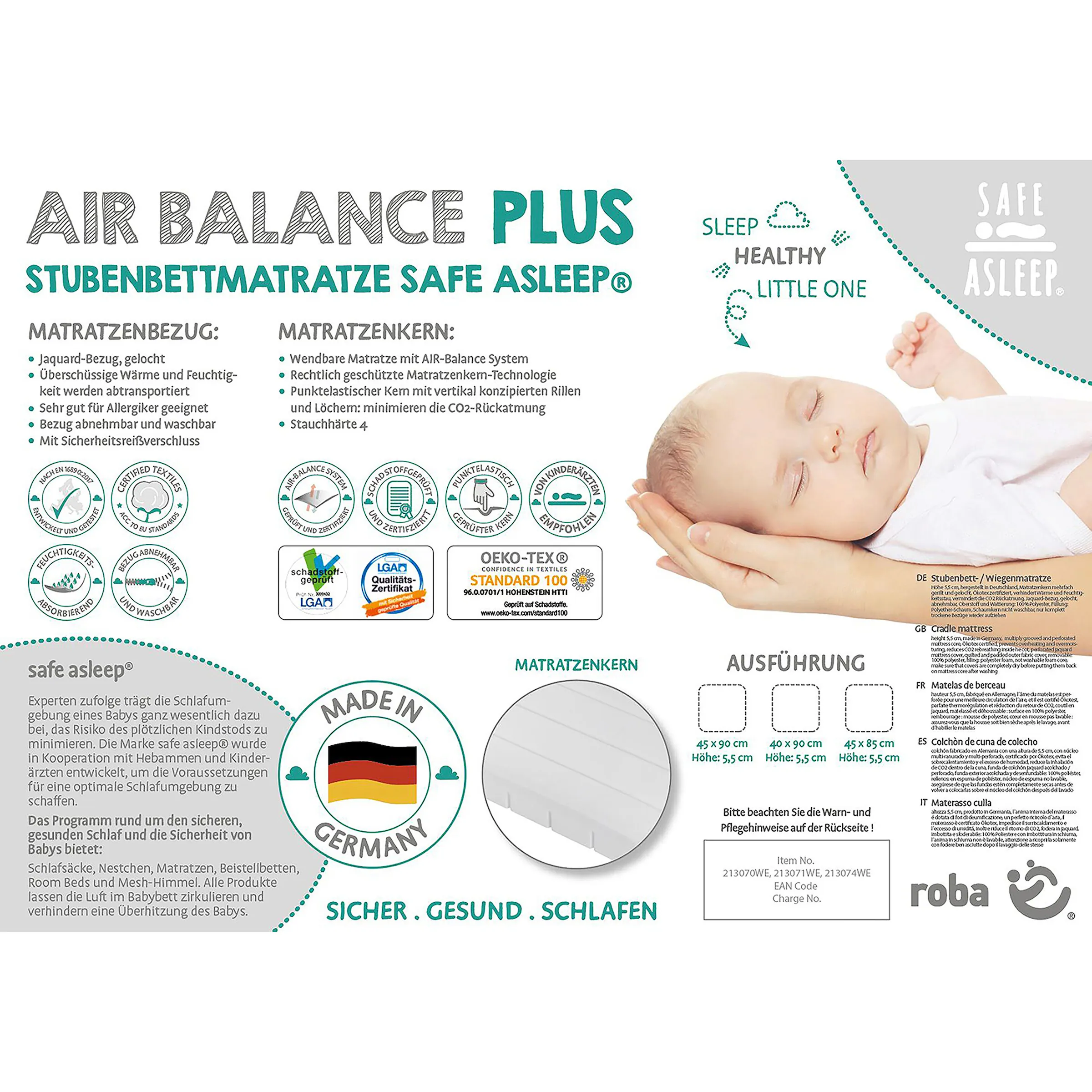 roba Stubenbettmatratze Air Balance PLUS, 45x85 cm safe asleep®