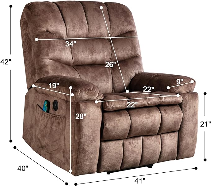Phoenix Home Large Power Lift Chair with Massage and Heat for Elderly Recliner, Brown2