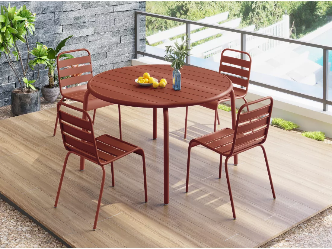 Table de jardin ronde D.110 cm en métal - Terracotta - MIRMANDE de MYLIA