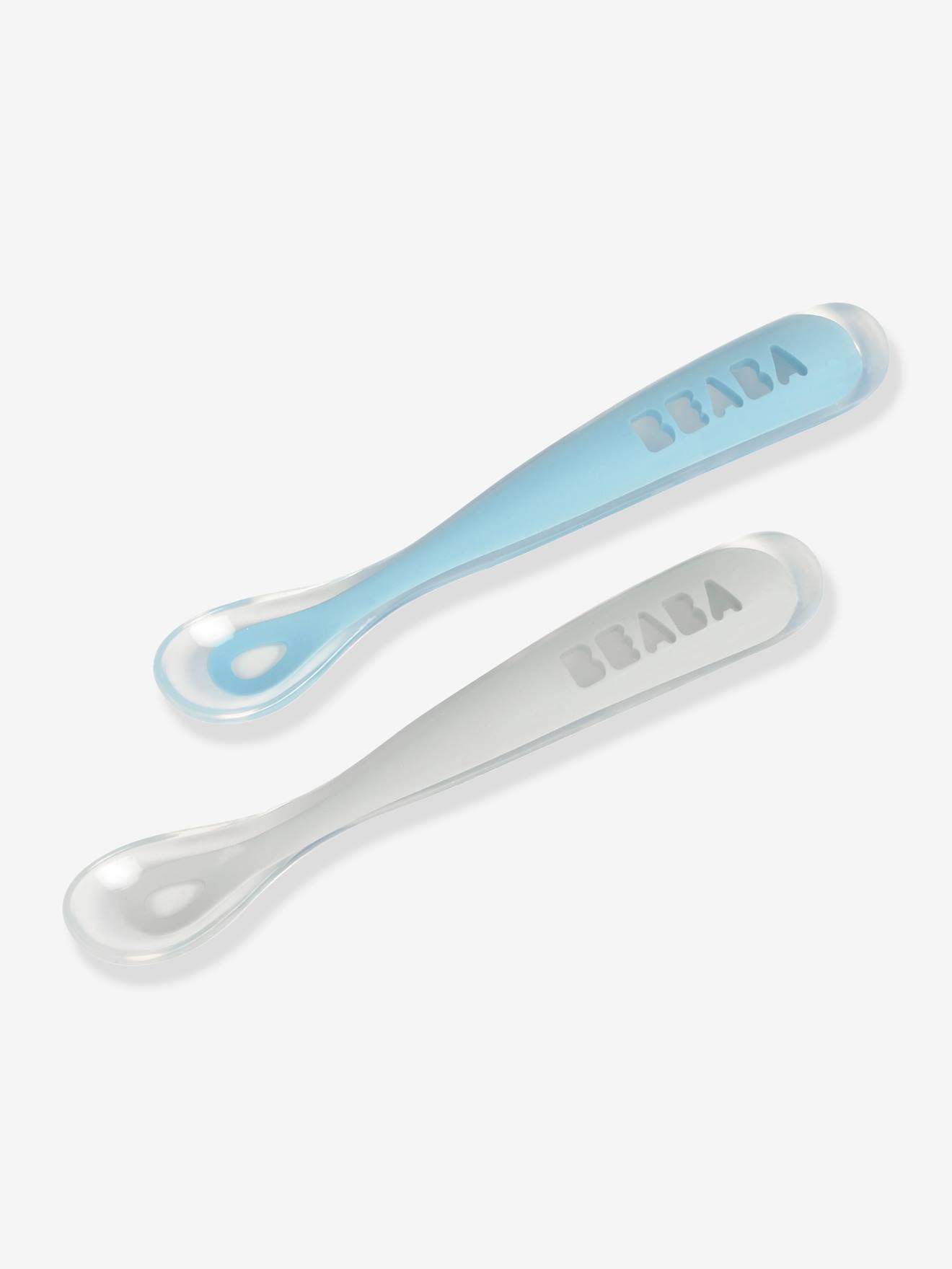 Conjunto de 2 colheres ergonômicas de aprendizagem + estojo de transporte rosa médio BEABA