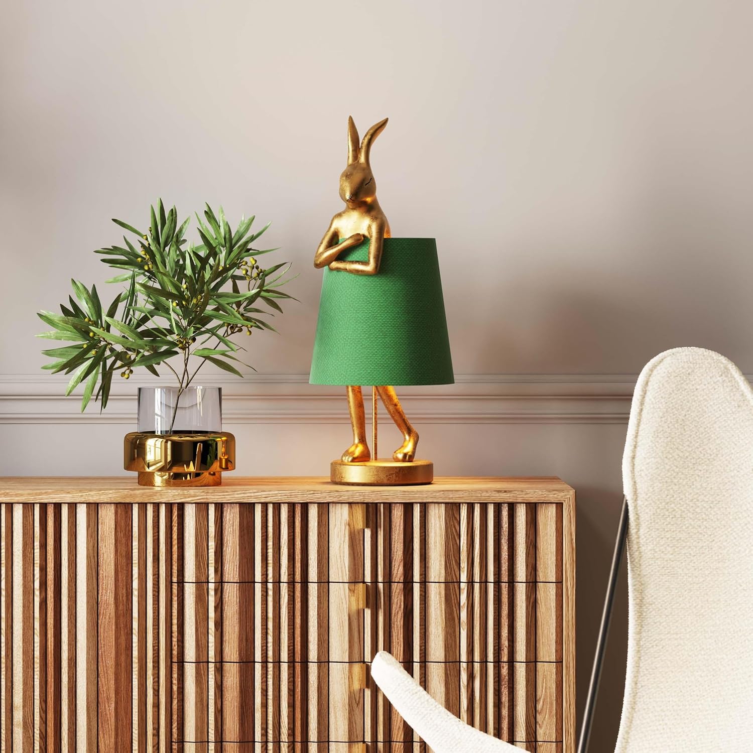 Kare Design Tischlampe Animal Rabbit, Grün/Gold, Hasenleuchte, Tischleuchte, Nachttischlampe, Tiermotiv, Schreibtischlampe, Kippschalter am Kabel, Leuchtmittel nicht inklusive, 68x23x26 cm (H/B/T)