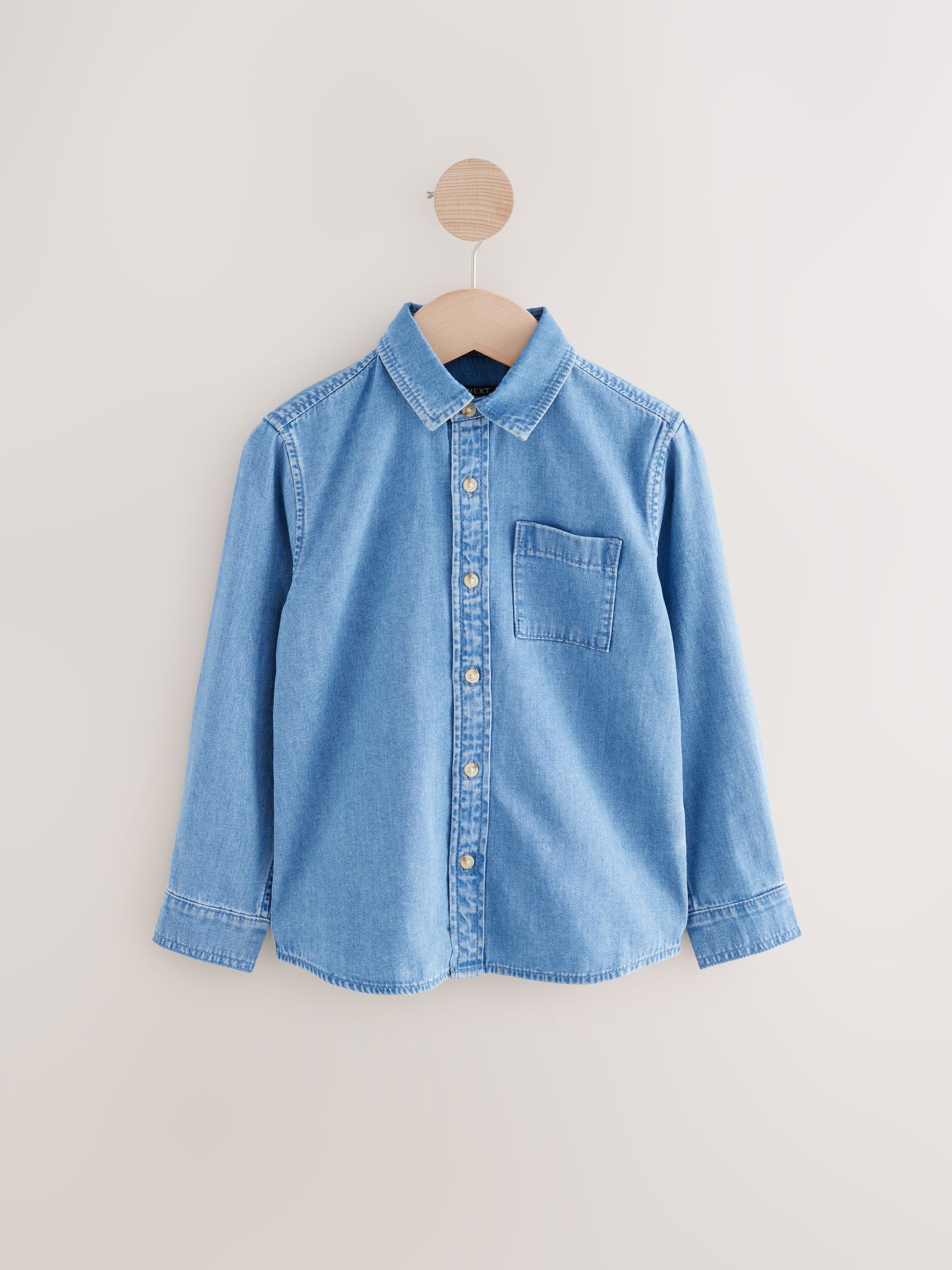 Blauw - Denim overhemd met lange mouwen (3-16jr)