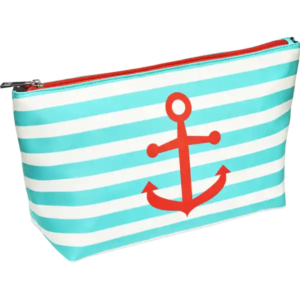 Damen Kulturtasche Streifen blau-weiß mit Anker