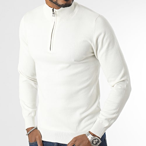 Pull Col Zippé Blanc